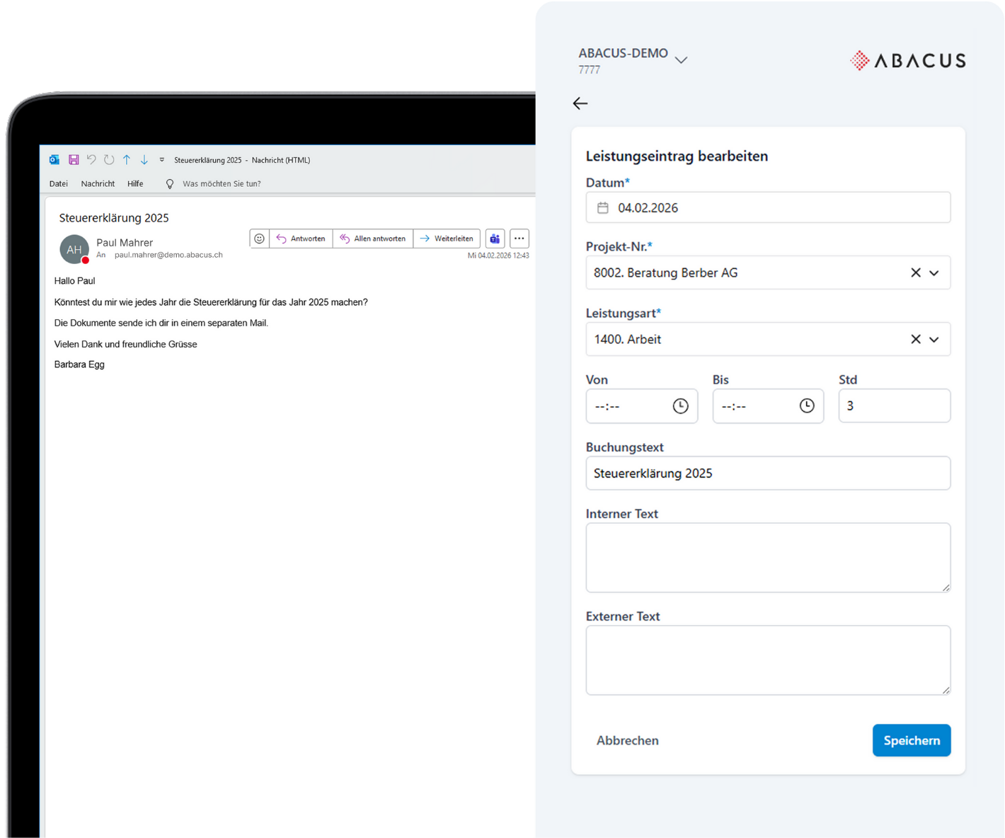 Leistungserfassung im Add-In Leistungserfassung im Add-In