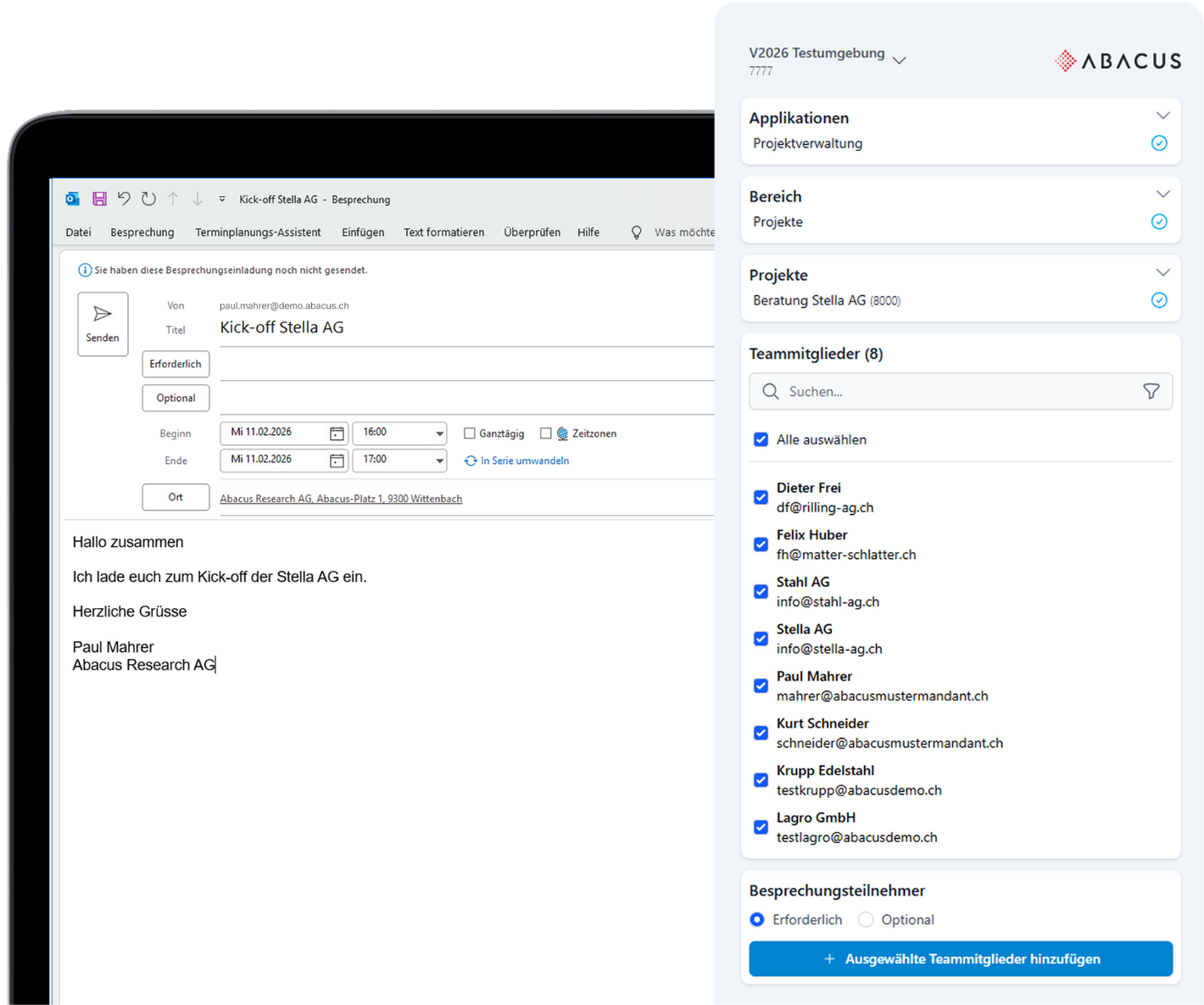 Terminempfänger im Add-In auswählen Terminempfänger im Add-In auswählen